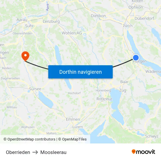 Oberrieden to Moosleerau map