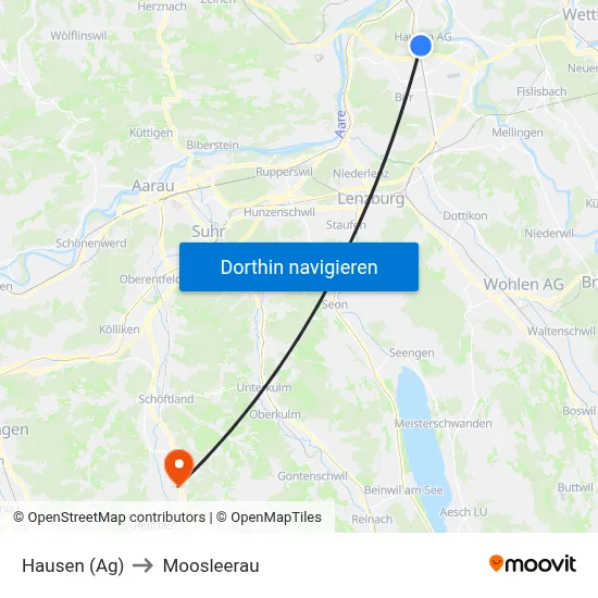 Hausen (Ag) to Moosleerau map