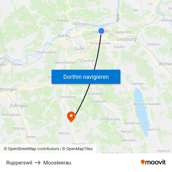 Rupperswil to Moosleerau map