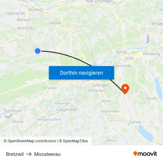 Bretzwil to Moosleerau map