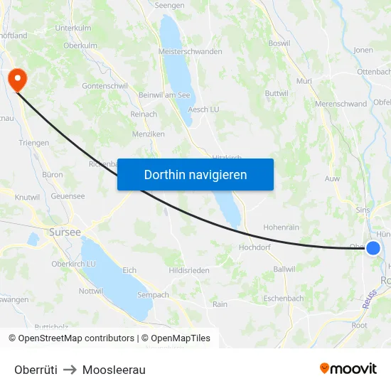Oberrüti to Moosleerau map