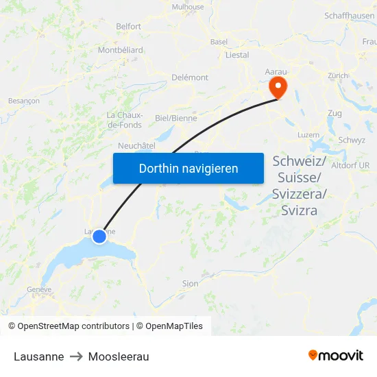 Lausanne to Moosleerau map
