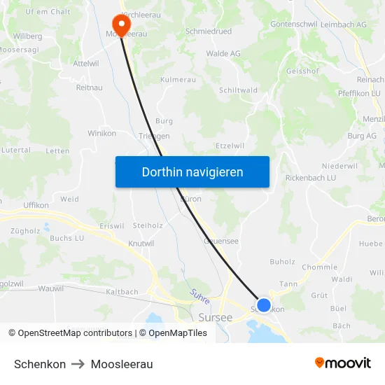 Schenkon to Moosleerau map