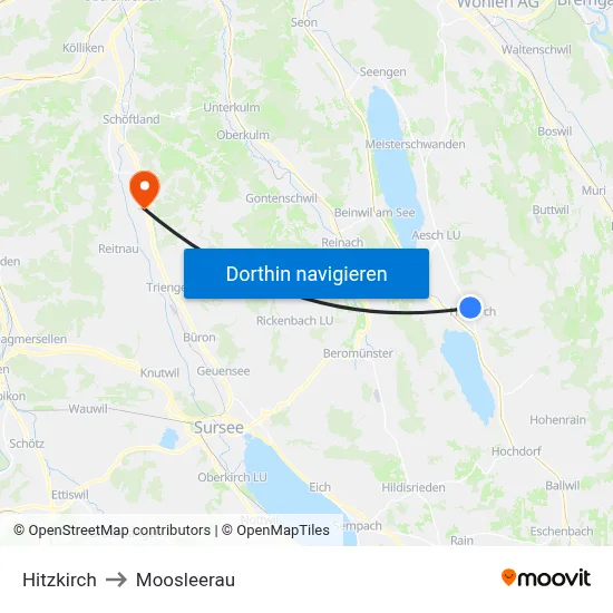 Hitzkirch to Moosleerau map