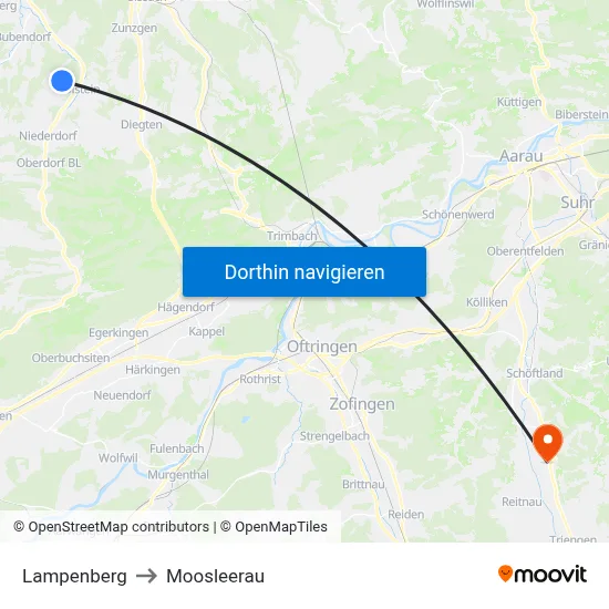 Lampenberg to Moosleerau map