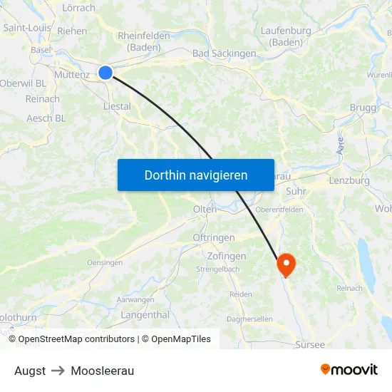 Augst to Moosleerau map