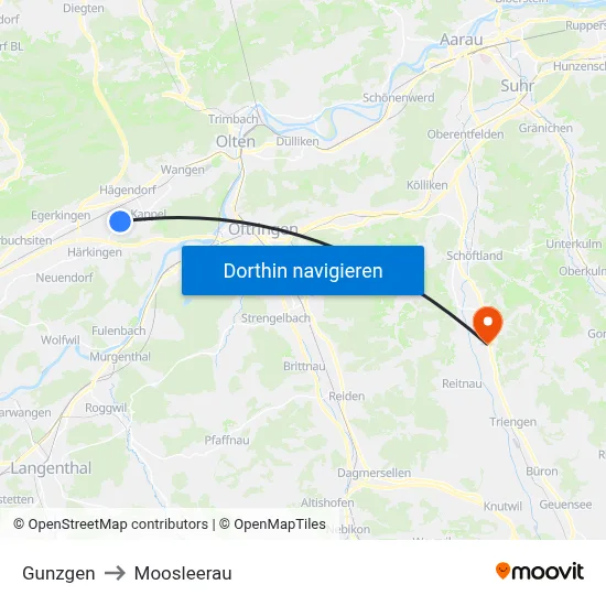 Gunzgen to Moosleerau map