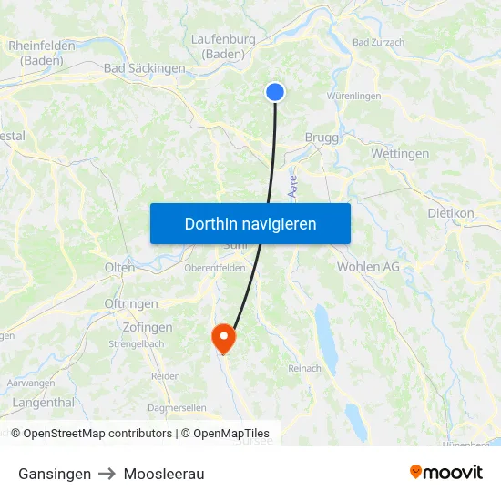 Gansingen to Moosleerau map
