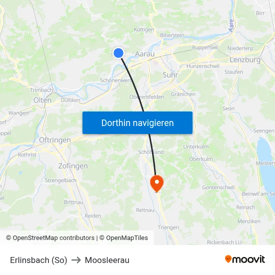 Erlinsbach (So) to Moosleerau map