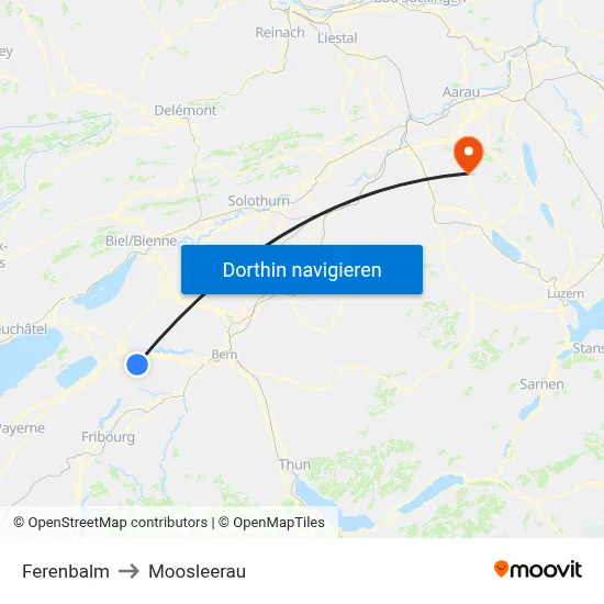 Ferenbalm to Moosleerau map