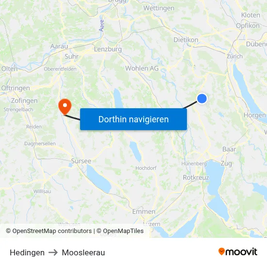 Hedingen to Moosleerau map