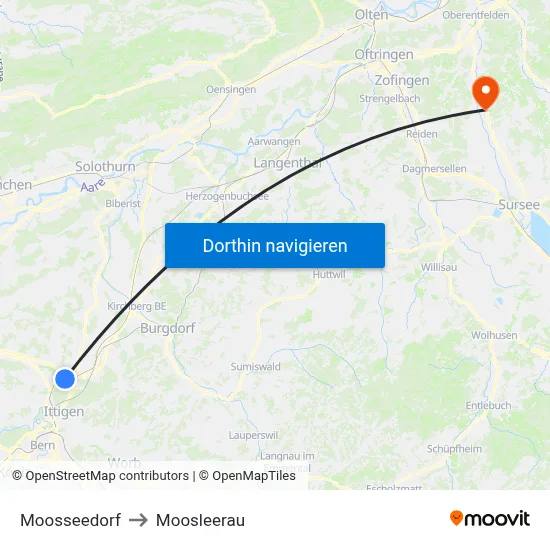 Moosseedorf to Moosleerau map