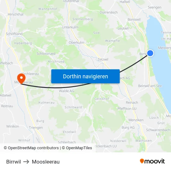 Birrwil to Moosleerau map
