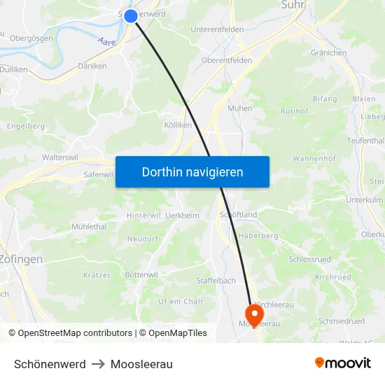 Schönenwerd to Moosleerau map
