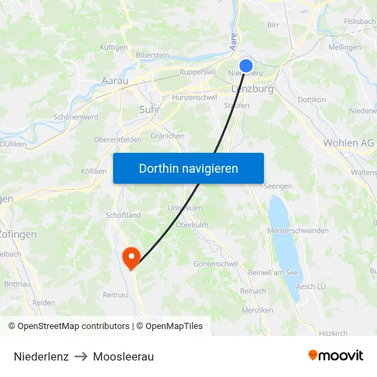 Niederlenz to Moosleerau map