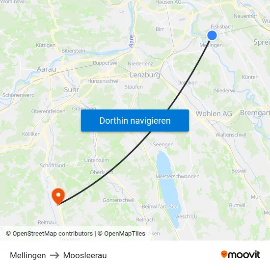 Mellingen to Moosleerau map