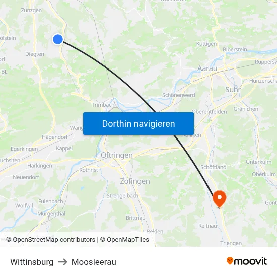 Wittinsburg to Moosleerau map