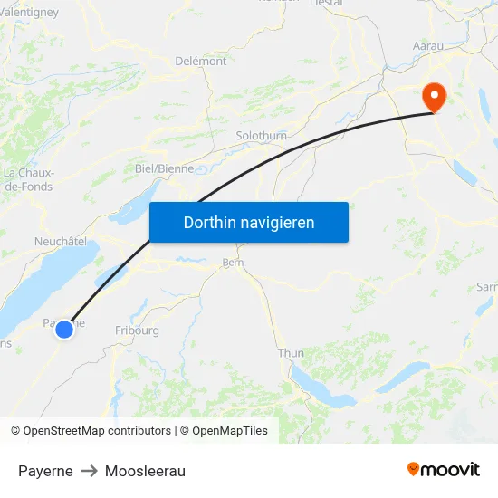 Payerne to Moosleerau map