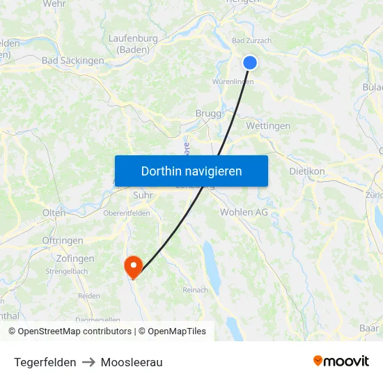 Tegerfelden to Moosleerau map