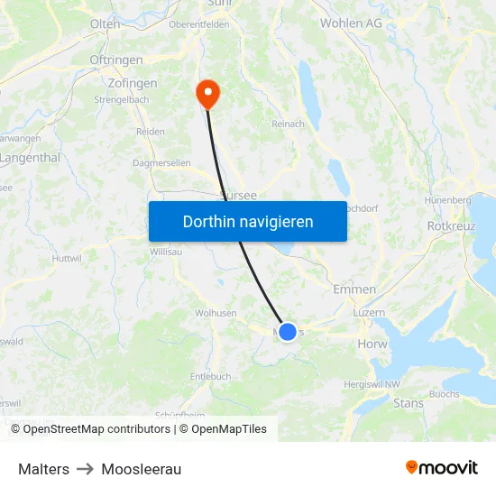 Malters to Moosleerau map