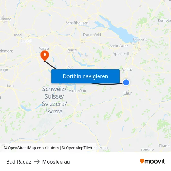 Bad Ragaz to Moosleerau map