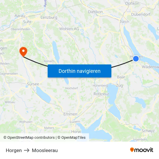 Horgen to Moosleerau map