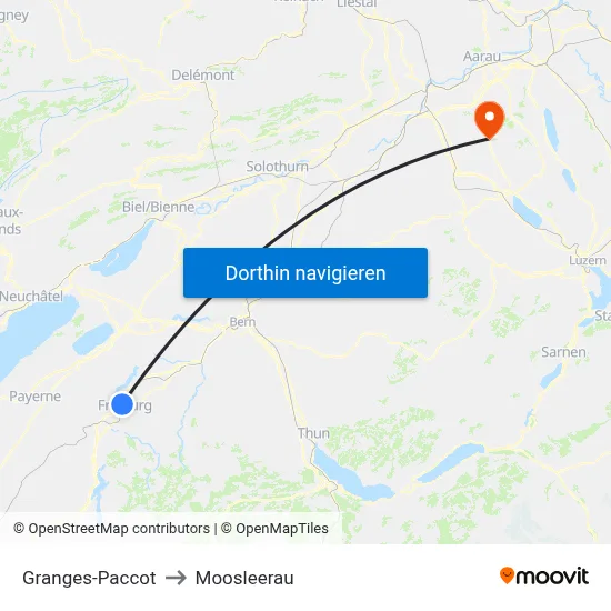 Granges-Paccot to Moosleerau map