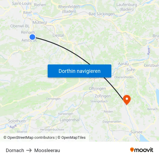 Dornach to Moosleerau map