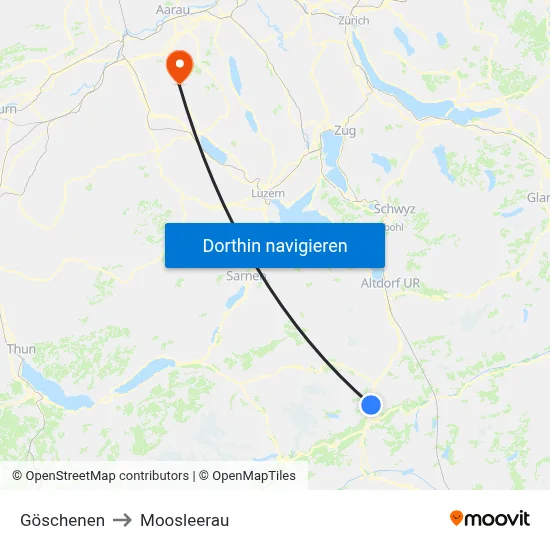 Göschenen to Moosleerau map