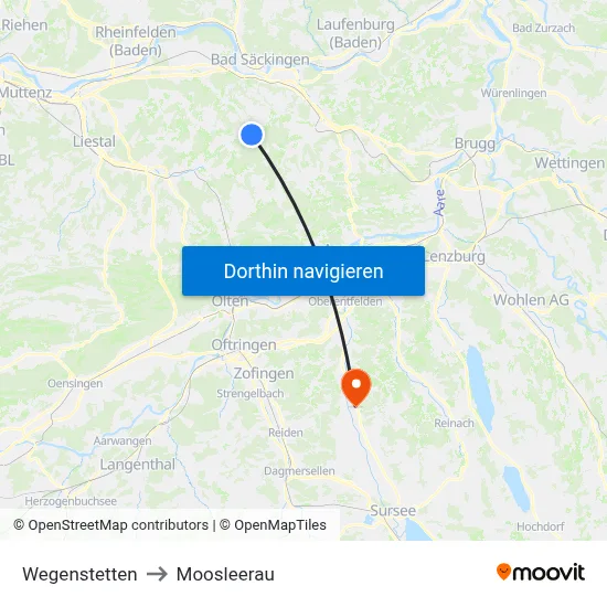 Wegenstetten to Moosleerau map