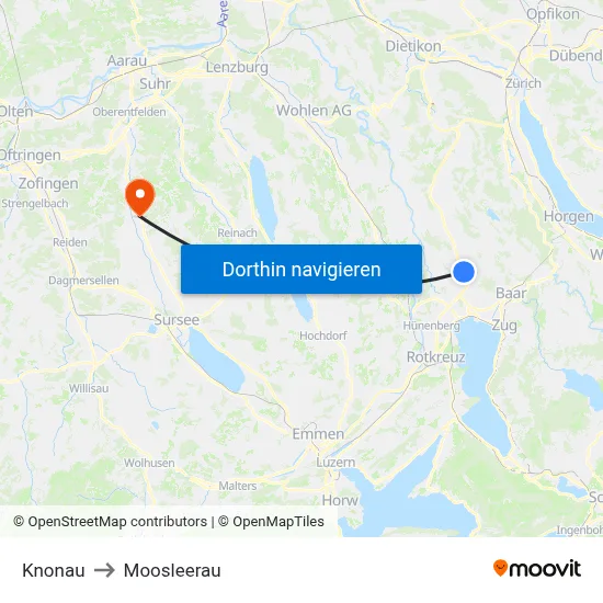 Knonau to Moosleerau map
