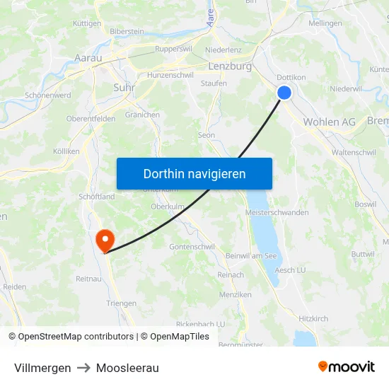 Villmergen to Moosleerau map