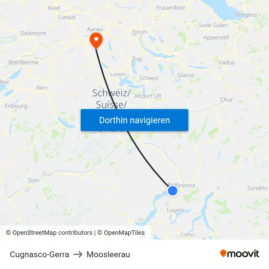 Cugnasco-Gerra to Moosleerau map