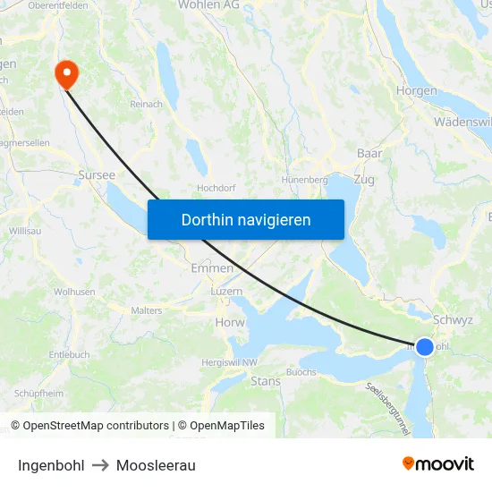 Ingenbohl to Moosleerau map