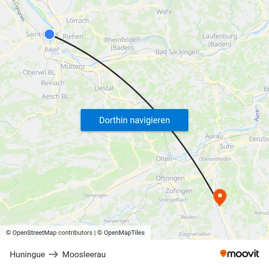 Huningue to Moosleerau map