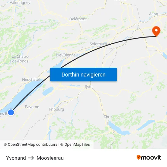 Yvonand to Moosleerau map