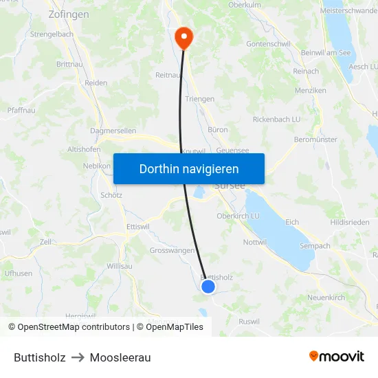 Buttisholz to Moosleerau map