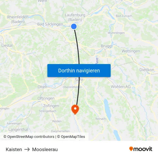 Kaisten to Moosleerau map