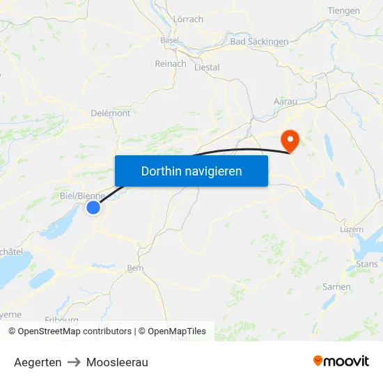 Aegerten to Moosleerau map