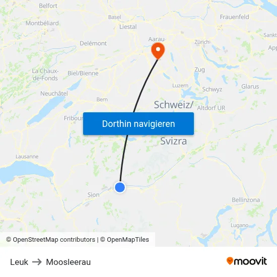 Leuk to Moosleerau map