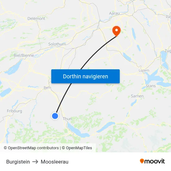 Burgistein to Moosleerau map