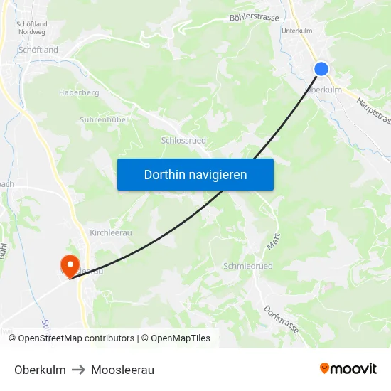 Oberkulm to Moosleerau map