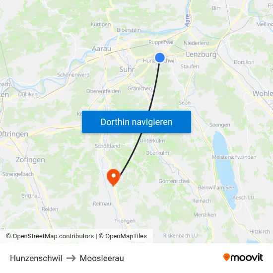 Hunzenschwil to Moosleerau map