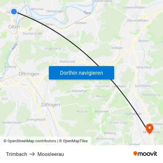 Trimbach to Moosleerau map