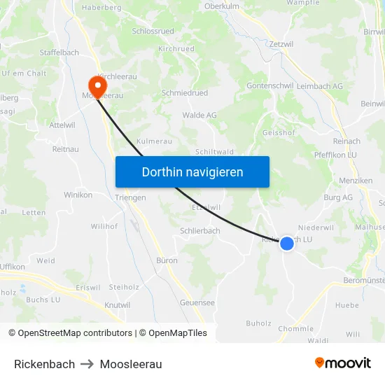 Rickenbach to Moosleerau map