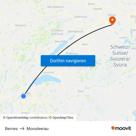 Bernex to Moosleerau map