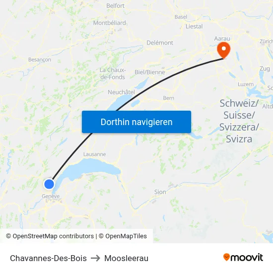 Chavannes-Des-Bois to Moosleerau map