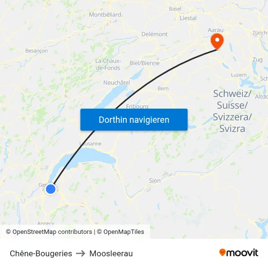Chêne-Bougeries to Moosleerau map