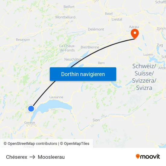 Chéserex to Moosleerau map
