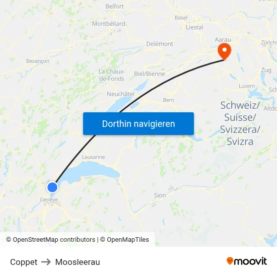 Coppet to Moosleerau map